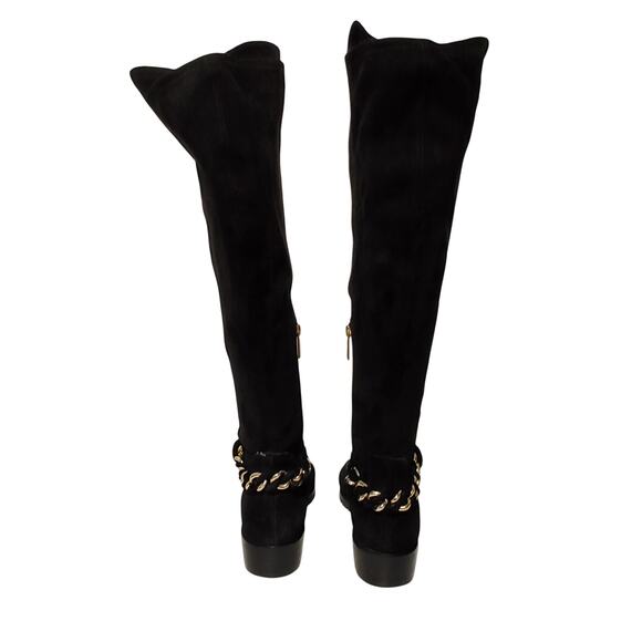 Karl Lagerfeld Skylar Chain Accent Over Knee Boot Black Suede Leather Womens 8M - Picture 4 of 7